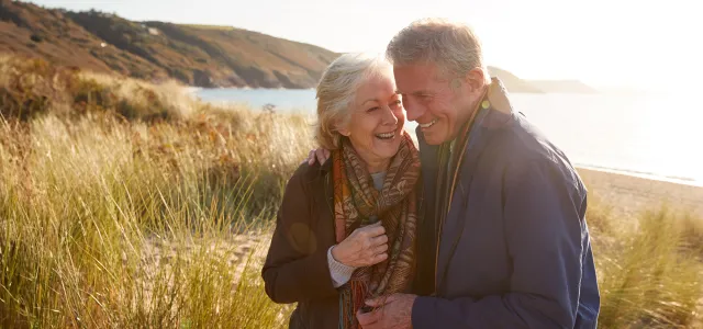 retired couple out for walk